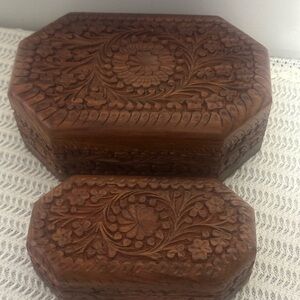 Carved Wooden Jewelry Boxes set of 2.
